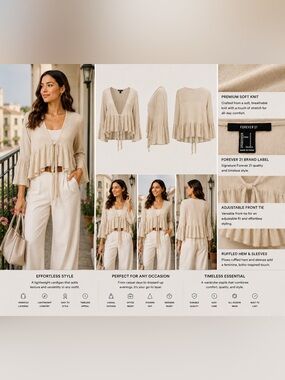 Forever 21 Beige Ruffled Tie-Front Cardigan